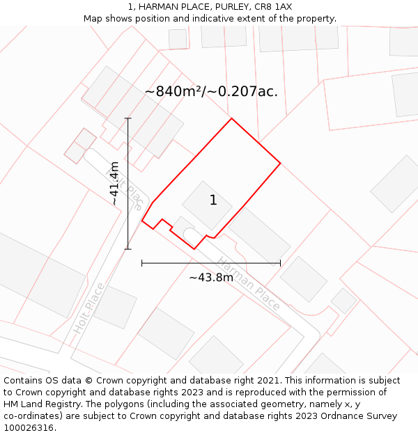 1, HARMAN PLACE, PURLEY, CR8 1AX: Plot and title map