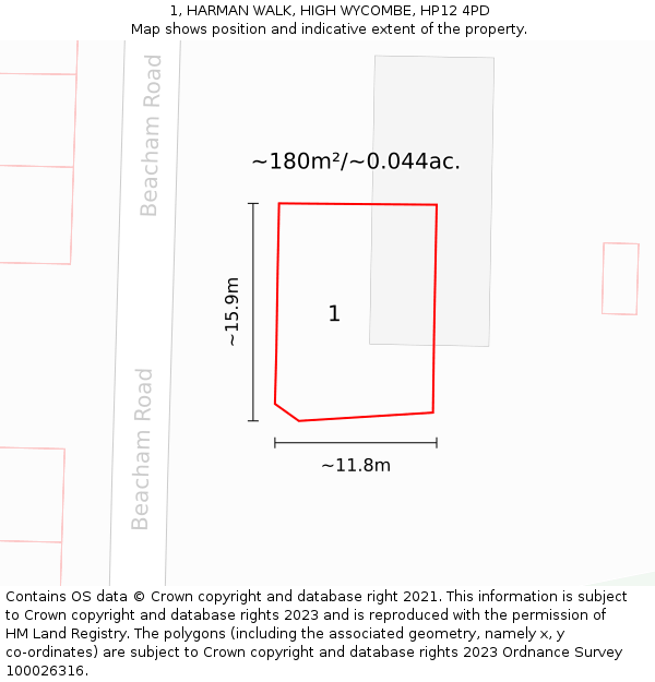 1, HARMAN WALK, HIGH WYCOMBE, HP12 4PD: Plot and title map