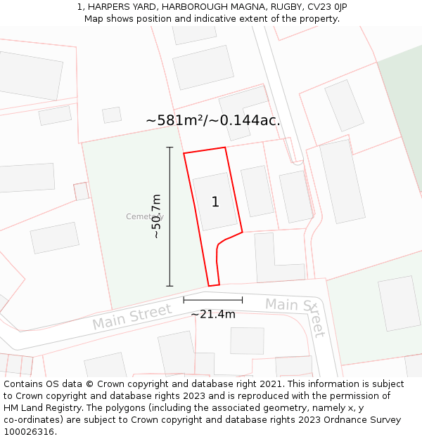 1, HARPERS YARD, HARBOROUGH MAGNA, RUGBY, CV23 0JP: Plot and title map