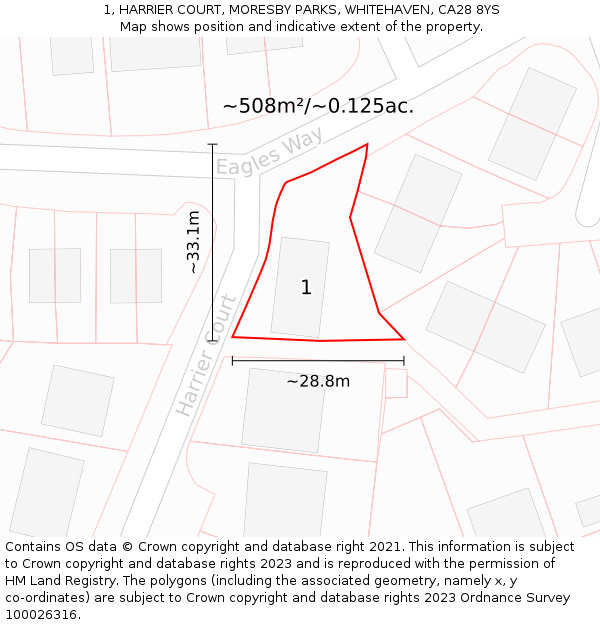 1, HARRIER COURT, MORESBY PARKS, WHITEHAVEN, CA28 8YS: Plot and title map