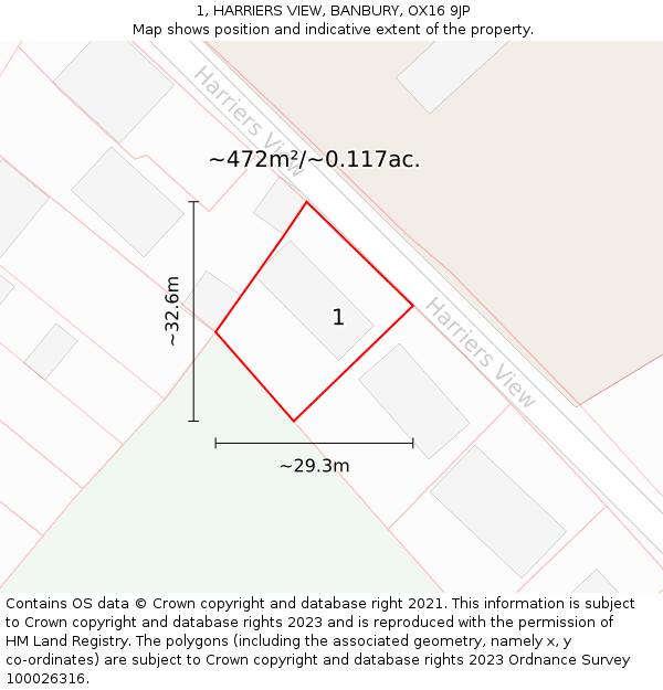 1, HARRIERS VIEW, BANBURY, OX16 9JP: Plot and title map