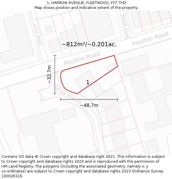 1, HARROW AVENUE, FLEETWOOD, FY7 7HD: Plot and title map