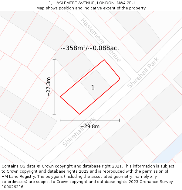 1, HASLEMERE AVENUE, LONDON, NW4 2PU: Plot and title map