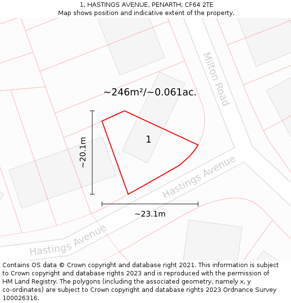 1, HASTINGS AVENUE, PENARTH, CF64 2TE: Plot and title map