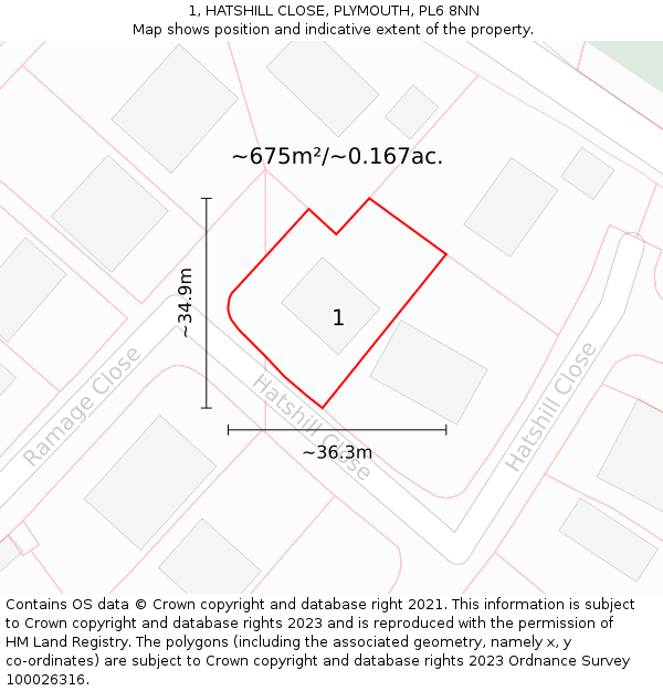 1, HATSHILL CLOSE, PLYMOUTH, PL6 8NN: Plot and title map