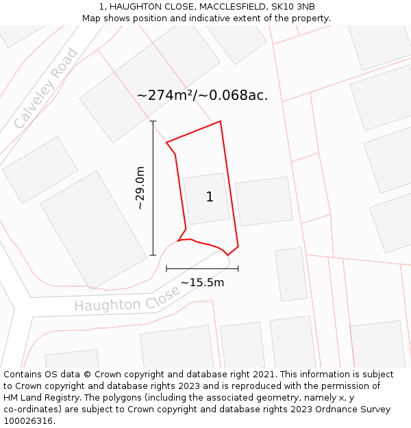 1, HAUGHTON CLOSE, MACCLESFIELD, SK10 3NB: Plot and title map