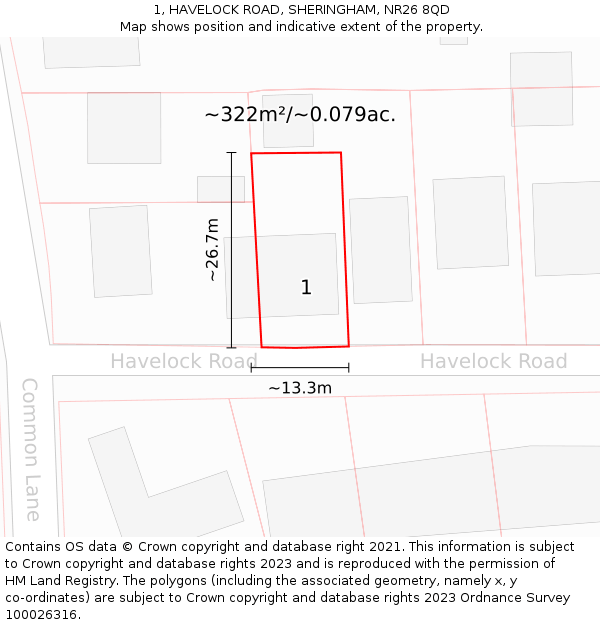 1, HAVELOCK ROAD, SHERINGHAM, NR26 8QD: Plot and title map