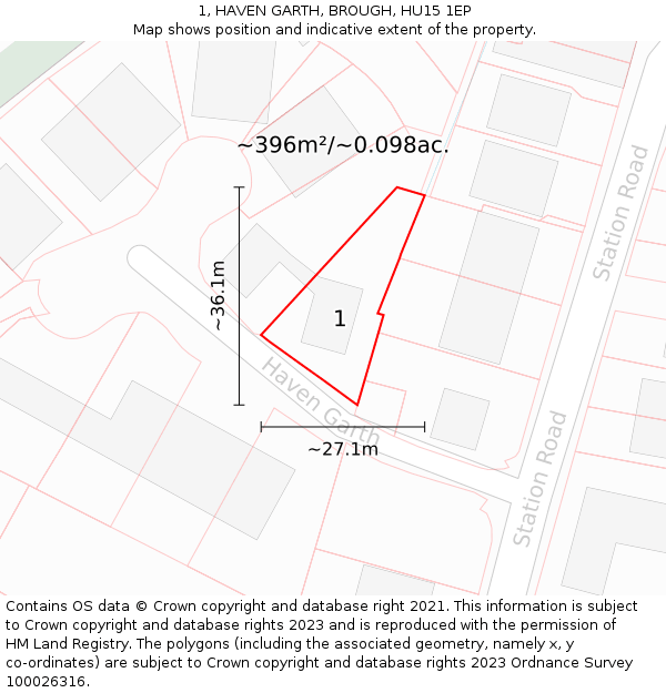 1, HAVEN GARTH, BROUGH, HU15 1EP: Plot and title map