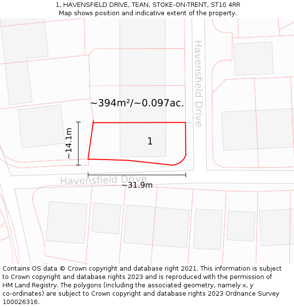 1, HAVENSFIELD DRIVE, TEAN, STOKE-ON-TRENT, ST10 4RR: Plot and title map