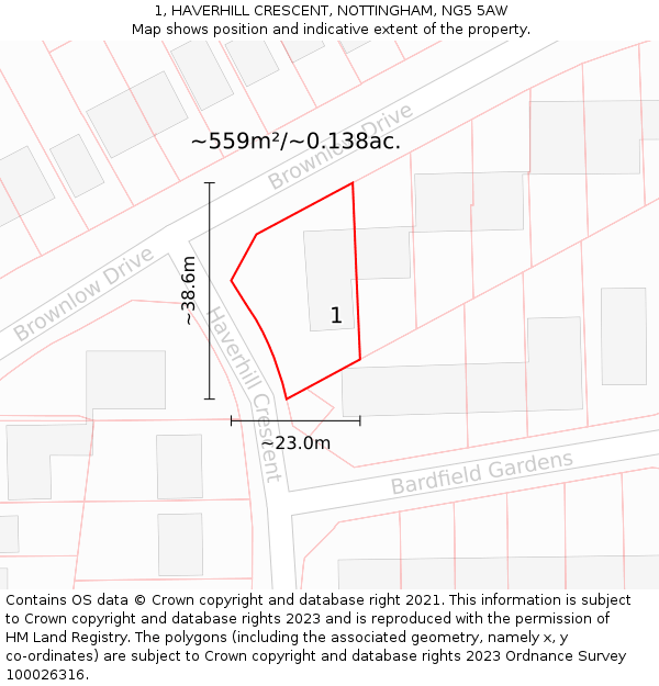 1, HAVERHILL CRESCENT, NOTTINGHAM, NG5 5AW: Plot and title map