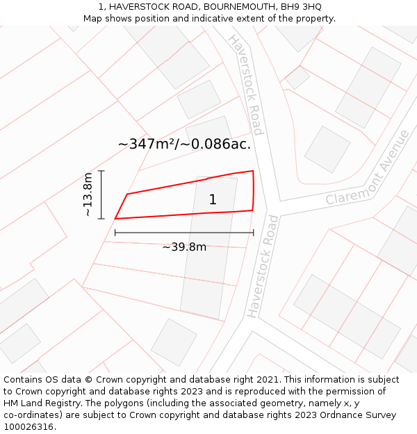 1, HAVERSTOCK ROAD, BOURNEMOUTH, BH9 3HQ: Plot and title map