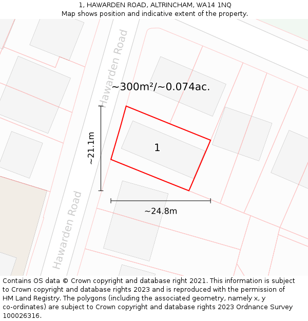 1, HAWARDEN ROAD, ALTRINCHAM, WA14 1NQ: Plot and title map