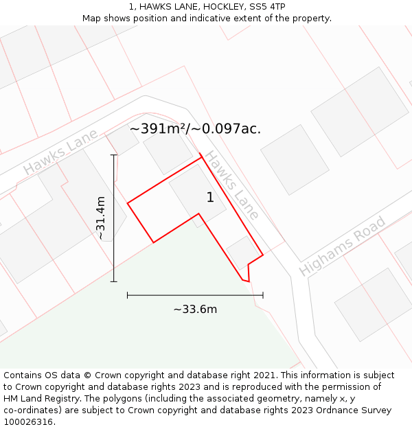 1, HAWKS LANE, HOCKLEY, SS5 4TP: Plot and title map