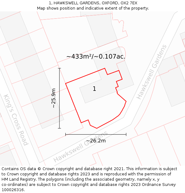 1, HAWKSWELL GARDENS, OXFORD, OX2 7EX: Plot and title map