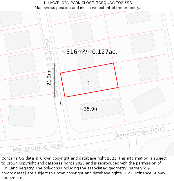 1, HAWTHORN PARK CLOSE, TORQUAY, TQ2 6SS: Plot and title map