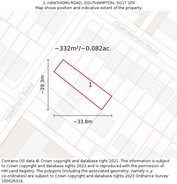 1, HAWTHORN ROAD, SOUTHAMPTON, SO17 1PX: Plot and title map