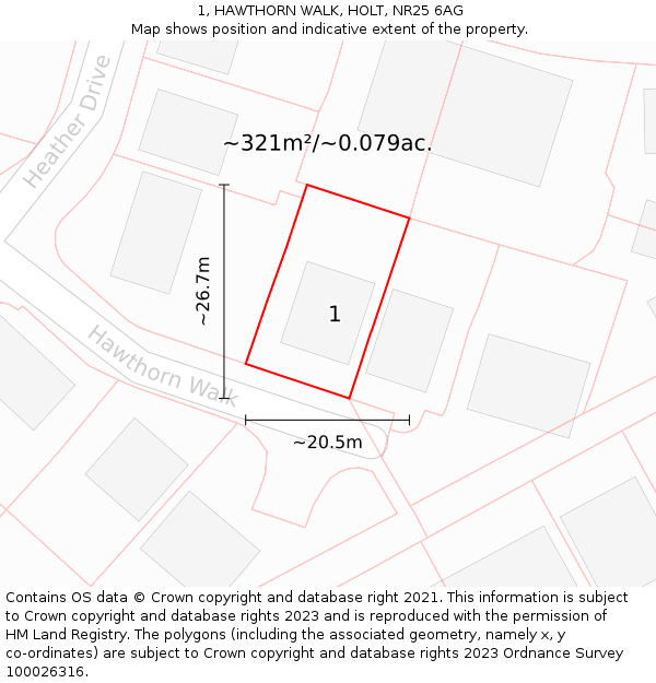 1, HAWTHORN WALK, HOLT, NR25 6AG: Plot and title map