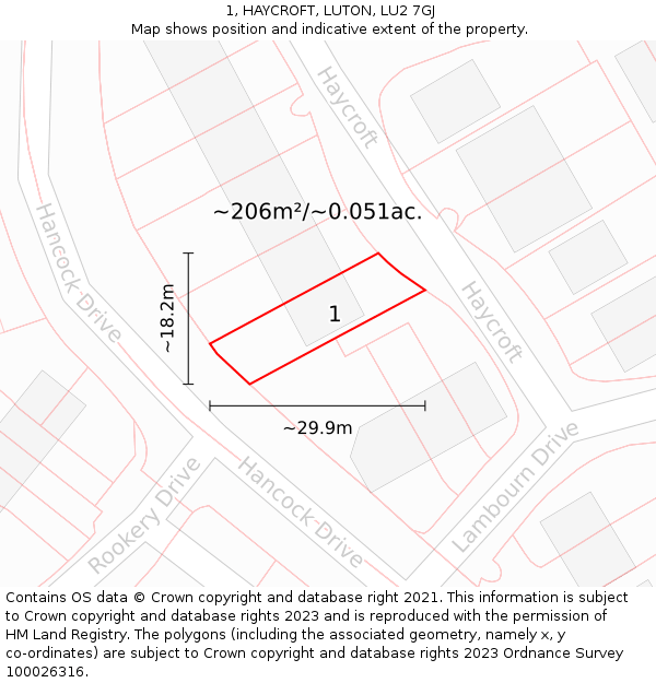 1, HAYCROFT, LUTON, LU2 7GJ: Plot and title map