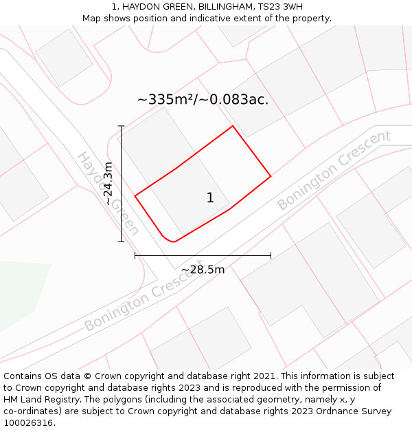 1, HAYDON GREEN, BILLINGHAM, TS23 3WH: Plot and title map