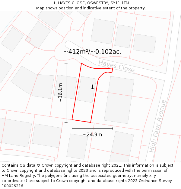 1, HAYES CLOSE, OSWESTRY, SY11 1TN: Plot and title map