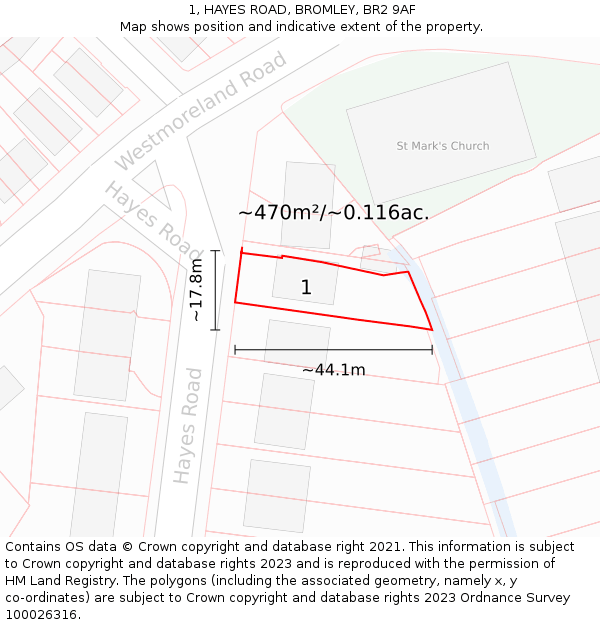 1, HAYES ROAD, BROMLEY, BR2 9AF: Plot and title map