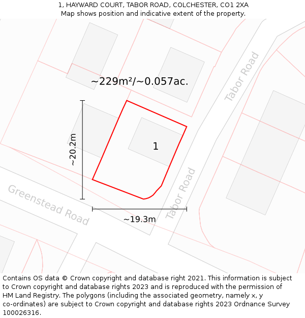 1, HAYWARD COURT, TABOR ROAD, COLCHESTER, CO1 2XA: Plot and title map