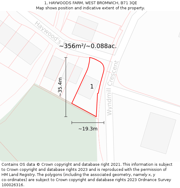 1, HAYWOODS FARM, WEST BROMWICH, B71 3QE: Plot and title map