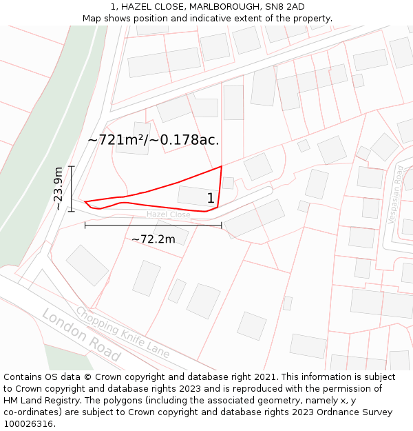 1, HAZEL CLOSE, MARLBOROUGH, SN8 2AD: Plot and title map