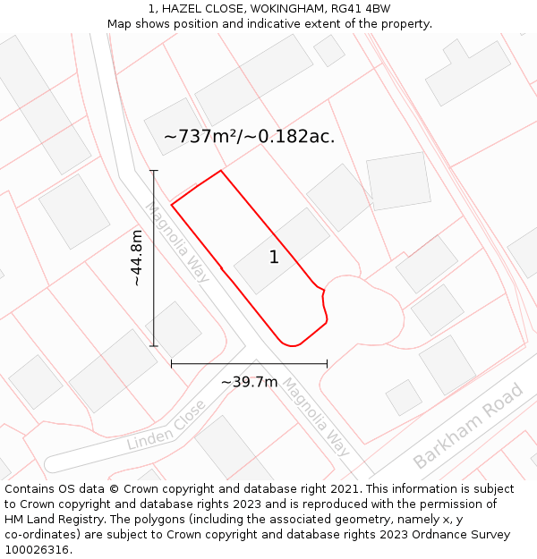 1, HAZEL CLOSE, WOKINGHAM, RG41 4BW: Plot and title map