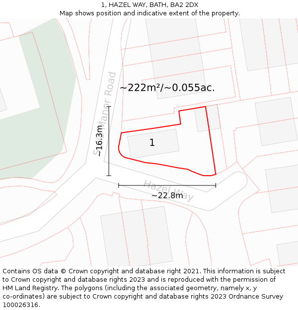 1, HAZEL WAY, BATH, BA2 2DX: Plot and title map