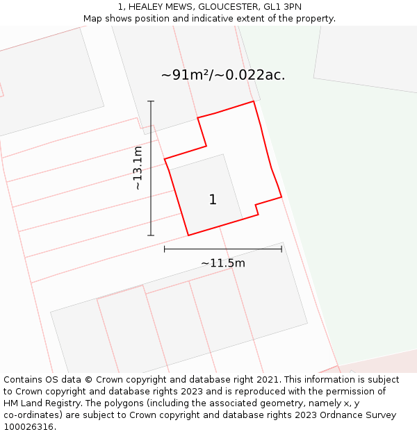 1, HEALEY MEWS, GLOUCESTER, GL1 3PN: Plot and title map