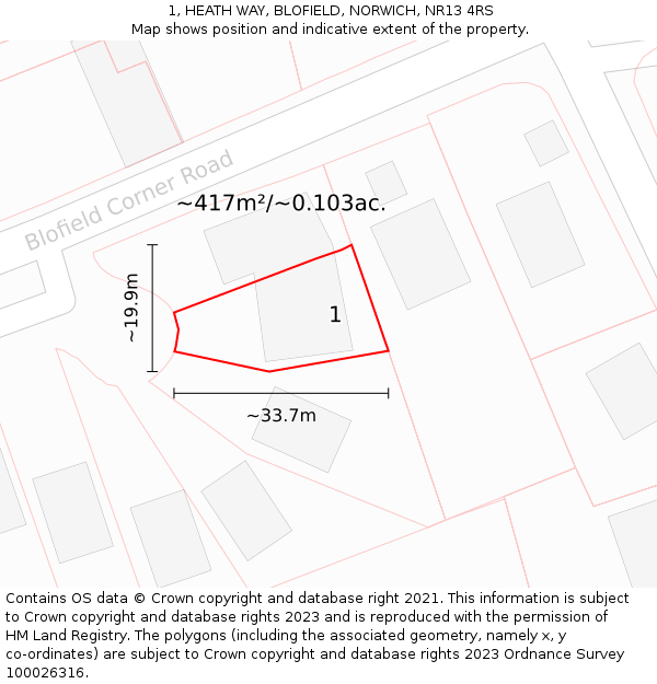 1, HEATH WAY, BLOFIELD, NORWICH, NR13 4RS: Plot and title map