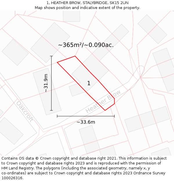 1, HEATHER BROW, STALYBRIDGE, SK15 2UN: Plot and title map