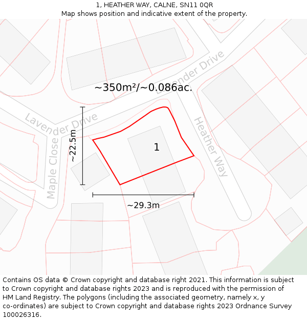 1, HEATHER WAY, CALNE, SN11 0QR: Plot and title map