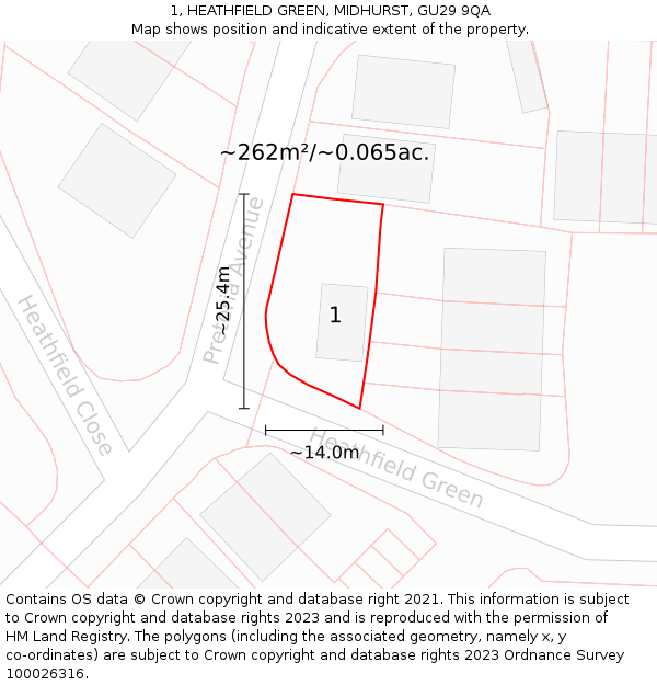 1, HEATHFIELD GREEN, MIDHURST, GU29 9QA: Plot and title map