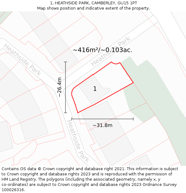1, HEATHSIDE PARK, CAMBERLEY, GU15 1PT: Plot and title map