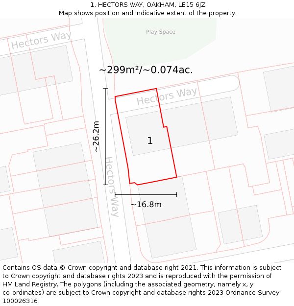 1, HECTORS WAY, OAKHAM, LE15 6JZ: Plot and title map