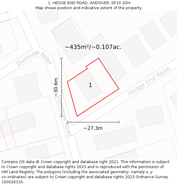 1, HEDGE END ROAD, ANDOVER, SP10 2DH: Plot and title map