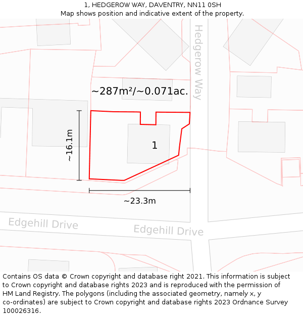 1, HEDGEROW WAY, DAVENTRY, NN11 0SH: Plot and title map