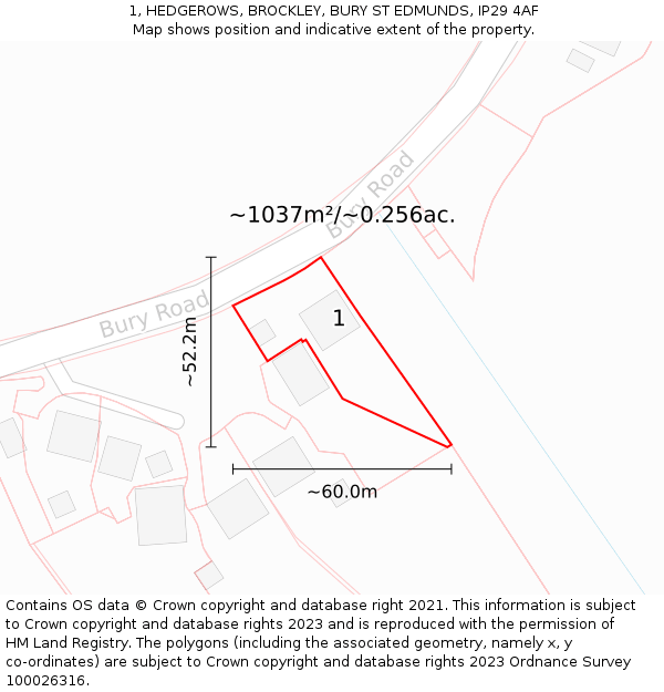 1, HEDGEROWS, BROCKLEY, BURY ST EDMUNDS, IP29 4AF: Plot and title map