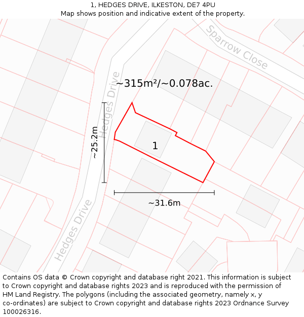 1, HEDGES DRIVE, ILKESTON, DE7 4PU: Plot and title map