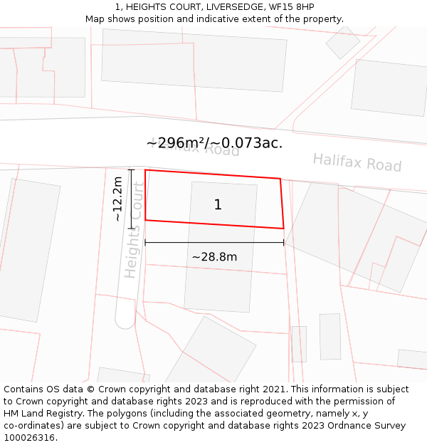 1, HEIGHTS COURT, LIVERSEDGE, WF15 8HP: Plot and title map