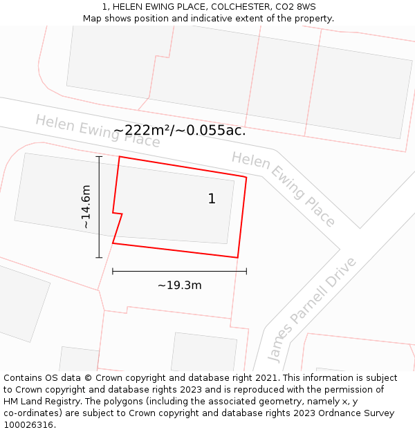 1, HELEN EWING PLACE, COLCHESTER, CO2 8WS: Plot and title map