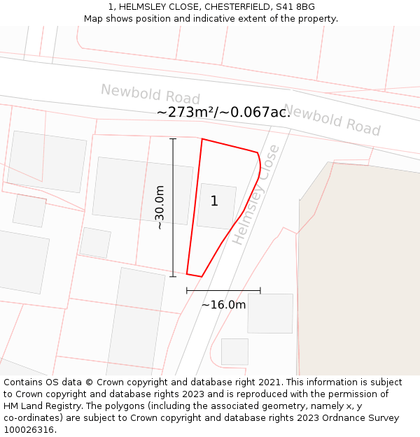 1, HELMSLEY CLOSE, CHESTERFIELD, S41 8BG: Plot and title map