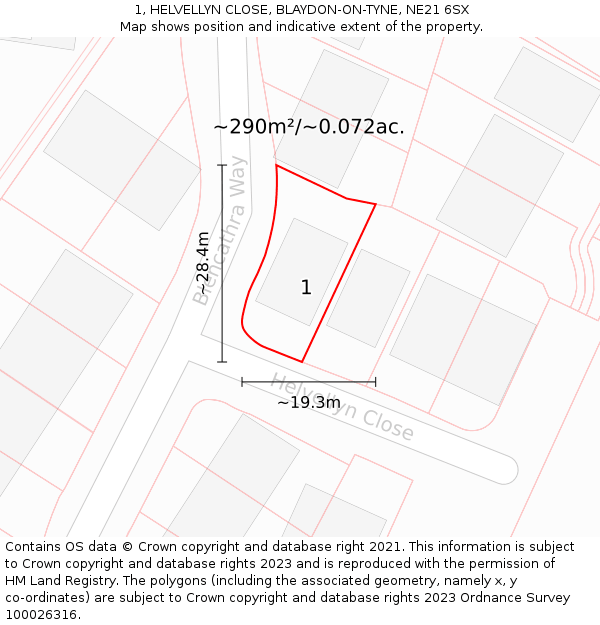 1, HELVELLYN CLOSE, BLAYDON-ON-TYNE, NE21 6SX: Plot and title map