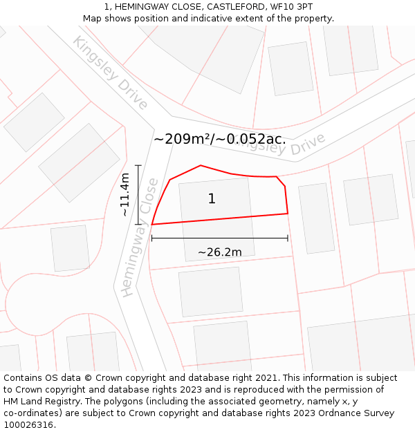 1, HEMINGWAY CLOSE, CASTLEFORD, WF10 3PT: Plot and title map