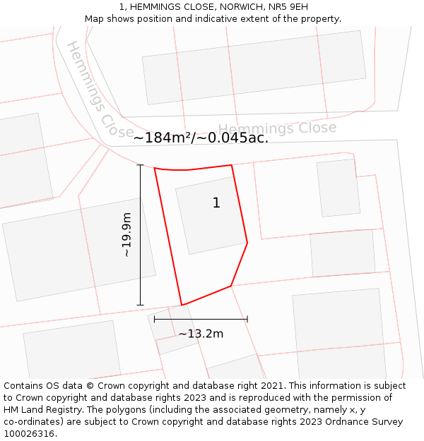 1, HEMMINGS CLOSE, NORWICH, NR5 9EH: Plot and title map