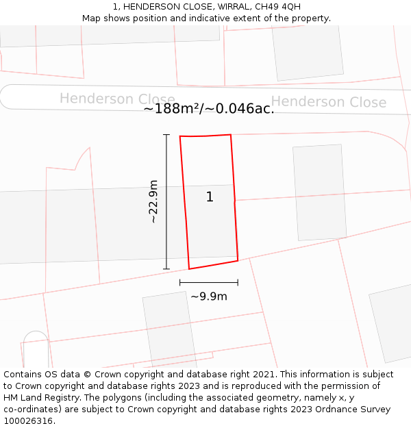 1, HENDERSON CLOSE, WIRRAL, CH49 4QH: Plot and title map