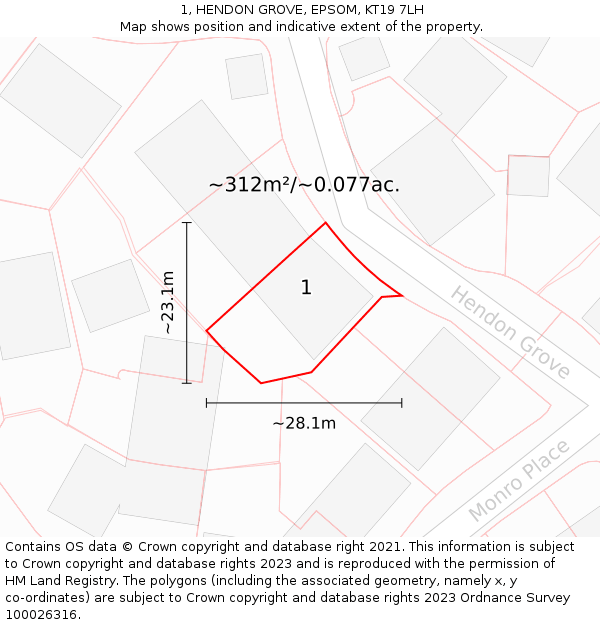 1, HENDON GROVE, EPSOM, KT19 7LH: Plot and title map