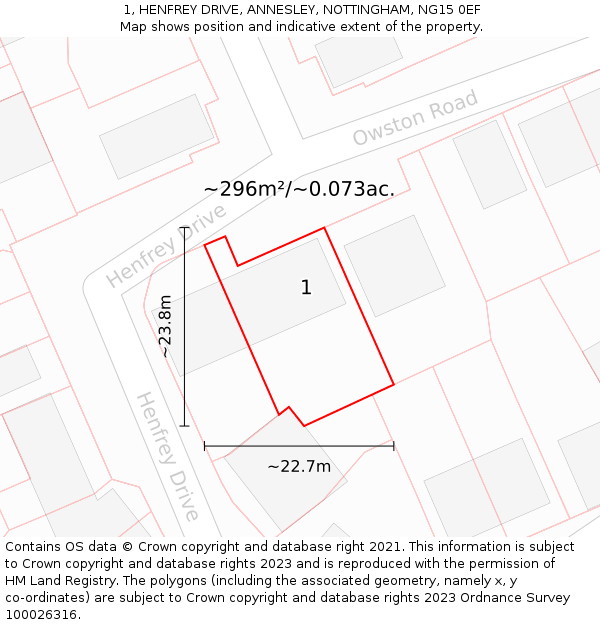 1, HENFREY DRIVE, ANNESLEY, NOTTINGHAM, NG15 0EF: Plot and title map